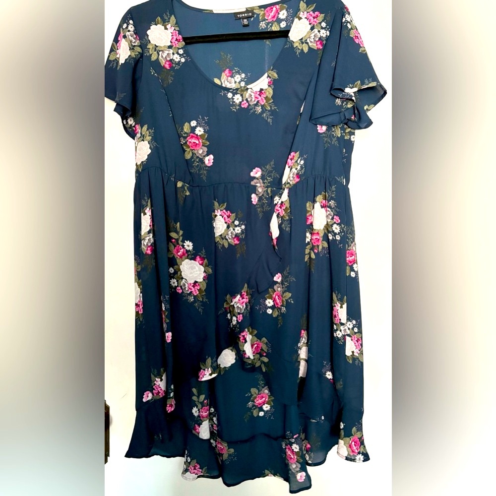 Torrid Floral High Low Dress - Navy and Pink